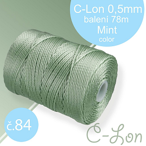 Nylonová nit C-Lon pevná korálková nit. Barva 84 Mint. Síla nitě 0,5mm. Balení 78m na cívce.