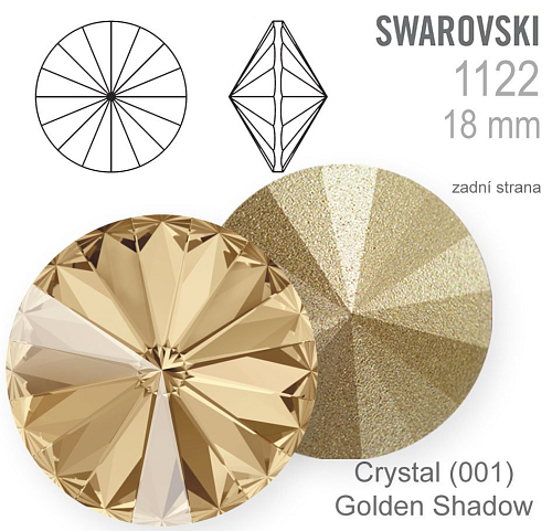 Swarovski Rivoli 1122 barva Crystal (001) Golden Shadow (GSHA) velikost 18mm.