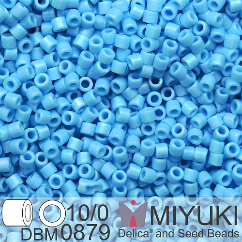 Korálky Miyuki Delica 10/0. Barva Matte Opaque Turquoise Blue AB DBM0879. Balení 5g.