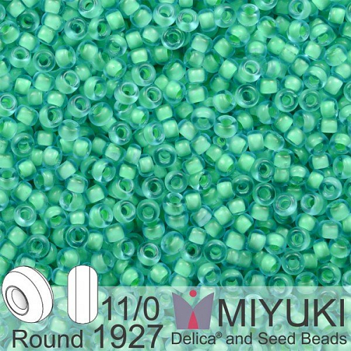 Korálky Miyuki Round 11/0. Barva 1927 SF Mint Lined Aqua . Balení 5g.  