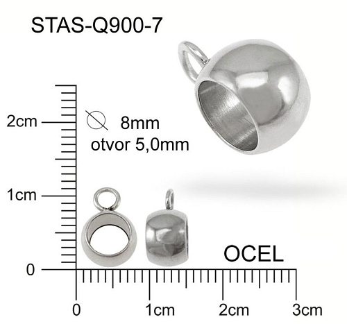 Korálek s OČKEM  CHIRURGICKÁ OCEL ozn.-STAS-Q900-7. velikost pr.8mm (korálek) 