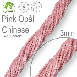Korálky z minerálů Pink Opál Chinese Fazetovaný polodrahokam. Velikost pr.3mm. Balení 130Ks.