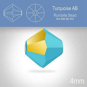 PRECIOSA Bicone MC BEAD (sluníčko) velikost 4mm. Barva TURQUOISE AB. Balení 30ks .