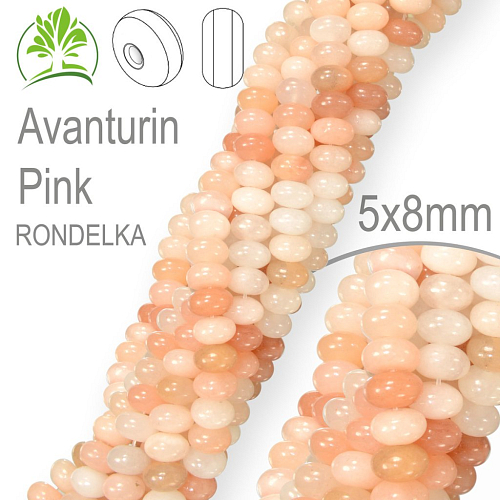Korálky RONDELKA z minerálů  Avanturin Pink polodrahokam. Velikost pr.8x5mm. Balení 15Ks.