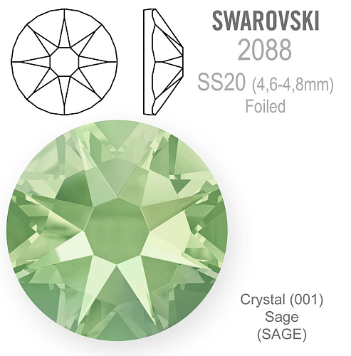 SWAROVSKI XIRIUS FOILED velikost SS20 barva CRYSTAL SAGE 