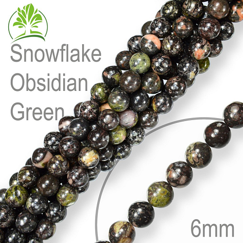 Korálky z minerálů Snowflake Obsidian Green přírodní polodrahokam. Velikost pr.6mm. Balení 12Ks.