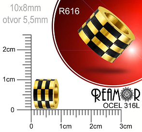 Korálek tvarovaný Reamor CHIRURGICKÁ OCEL ozn.-R616. Velikost 10x8mm otvor 5,5mm.