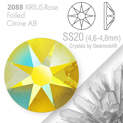 SWAROVSKI  XIRIUS Rose 2088 Foiled. Barva Citrine Aurore Boreale velikost SS20 (4,6-4,8mm). Balení 15Ks.