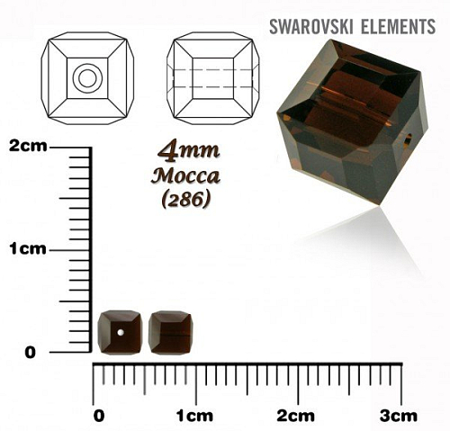 SWAROVSKI CUBE Beads 5601 barva MOCCA velikost 4mm.