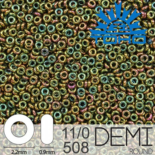 Korálky TOHO Demi Round 11/0. Barva 508 Higher-Metallic Iris Olivine . Balení 5g.