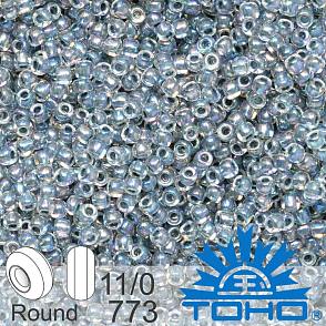 Korálky TOHO tvar ROUND (kulaté). Velikost 11/0. Barva č. 773-Inside-Color Rainbow Crystal/Montana Blue Lined . Balení 8g.