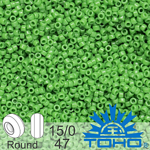 Korálky TOHO tvar ROUND (kulaté). Velikost 15/0. Barva č. 47-Opaque Mint Green. Balení 5g.