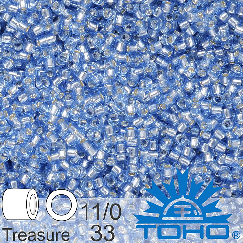 Korálky TOHO tvar TREASURE (válcové). Velikost 11/0. Barva č. 33-Silver-Lined Lt Sapphire . Balení 5g.