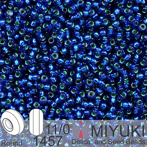 Korálky Miyuki Round 11/0. Barva 1457 Dyed Emerald Silverlined Dark Sapphire . Balení 5g