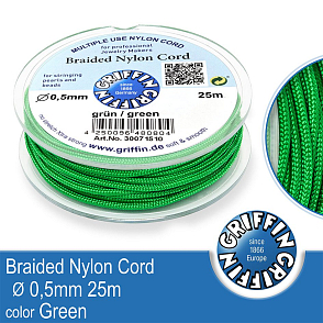 Braided NYLON (splétaná nit na náramky) GRIFFIN síla nitě 0,5mm cívka 25m. Barva Green..