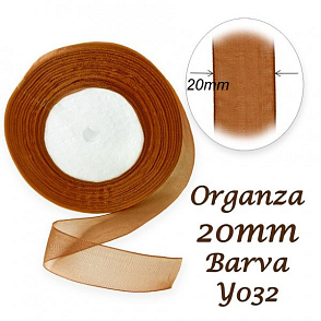 ORGANZA stuha šířka 20mm. Číslo Y032 barva HNĚDÁ.