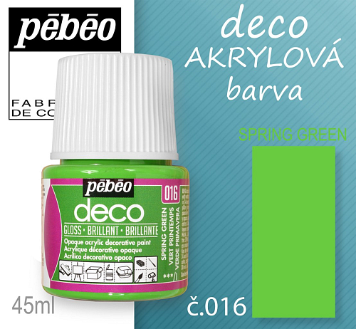 Barva AKRYLOVÁ lesk Pébeo DECO. Odstín č.016 SPRING GREEN. Balení 45 ml.