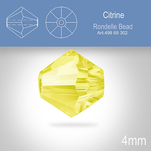PRECIOSA Bicone MC BEAD (sluníčko) velikost 4mm. Barva CITRINE. Balení 30ks