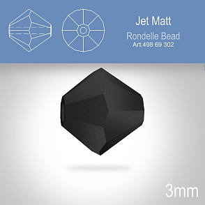 PRECIOSA Bicone (sluníčko) velikost 3mm. Barva JET MATT. Balení 40ks