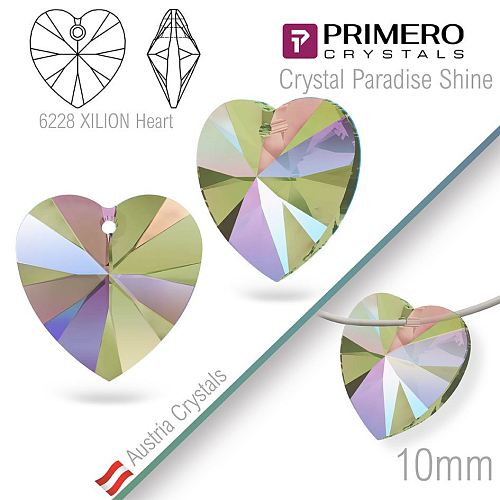 Korálky PRIMERO Crystals. Tvar 6228 XILION Heart. Barva Crystal Paradise Shine. Velikost 10mm