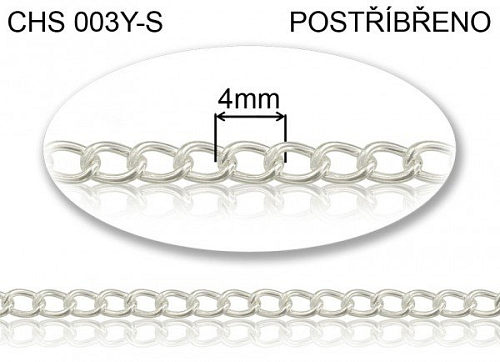 Řetízek POSTŘÍBŘENÝ ozn.-CHS 003Y-S. Velikost očka 4 1metr