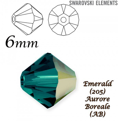 SWAROVSKI XILION BEAD  5328 barva EMERALD AURORE BOREALE velikost 6mm. Balení 10Ks