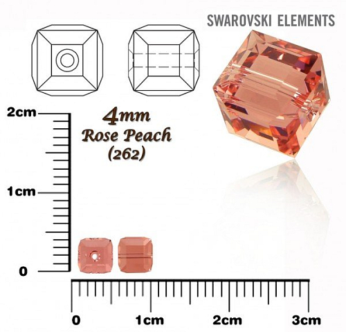 SWAROVSKI CUBE Beads 5601 barva ROSE PEACH velikost 4mm.