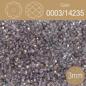 Korálky BROUŠENÉ 3mm. Barva 0003/14235 průhledná s pokovem. Balení 150Ks.