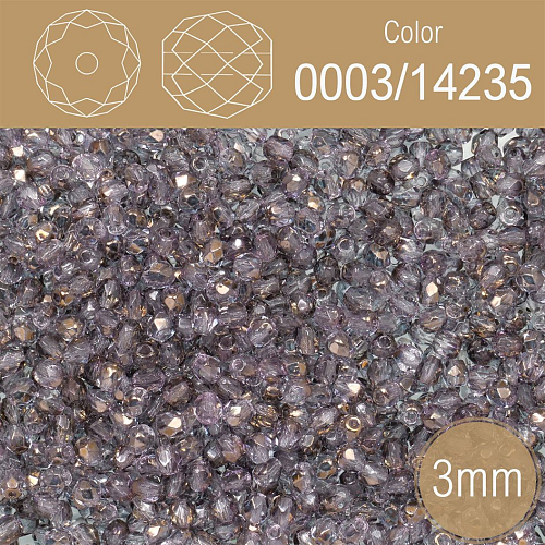 Korálky BROUŠENÉ 3mm. Barva 0003/14235 průhledná s pokovem. Balení 150Ks.