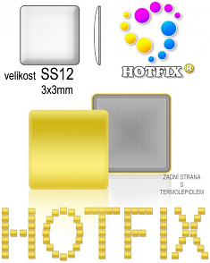 Kovové NAILHEAD HOTFIX nažehlovací polotovary. SQUARE Velikost SS12 (3,00-3,20mm) Tl.0,6mm. Barva 019 SVĚTLÁ ZLATÁ (lesklá ocelová). Balení 70Ks.