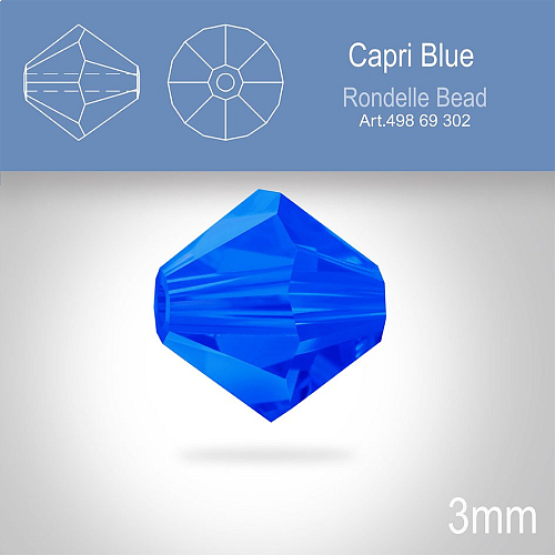 PRECIOSA Bicone (sluníčko) velikost 3mm. Barva CAPRI BLUE. Balení 40ks