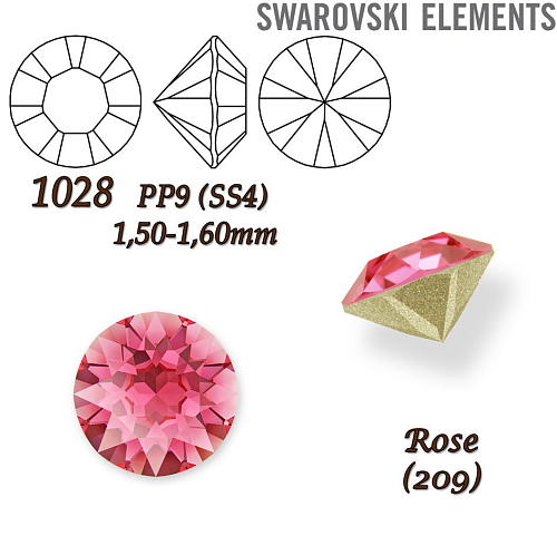 SWAROVSKI ELEMENTS 1028 Chaton Stone PP9 (SS4) 1,50-1,60mm barva ROSE (209).