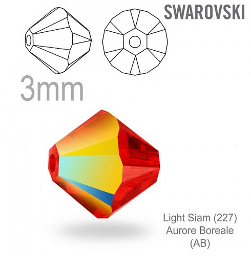 Swarovski XILION Bead 5328 barva Light Siam  Aurore Boreale  velikost 3mm. Balení 20Ks. 