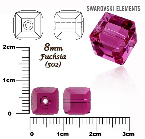 SWAROVSKI CUBE Beads 5601 barva FUCHSIA velikost 8mm.