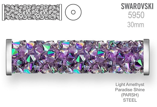 Swarovski 5950 Fine Rocks Tube barva Light Amethyst Paradise Shine STEEL velikost 6x30mm