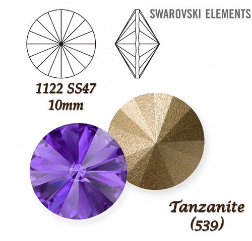 SWAROVSKI ELEMENTS RIVOLI 1122 SS47 barva TANZANITE (539) velikost 10mm.