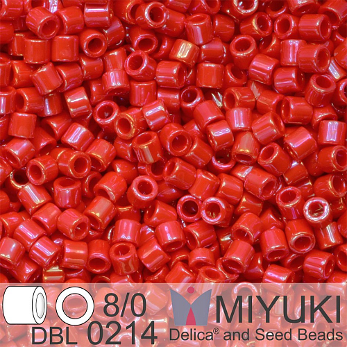 Korálky Miyuki Delica 8/0. Barva Opaque Red Luster DBL0214. Balení 5g.