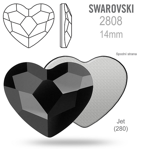 SWAROVSKI 2808 Heart Flat Back Foiled velikost 14mm. Barva Jet (280).
