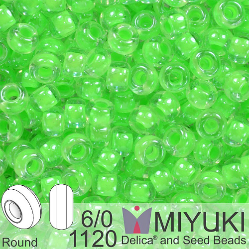 Korálky Miyuki Round 6/0. Barva 1120 Luminous Mint Green. Balení 5g