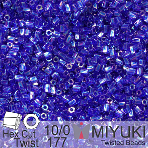 Korálky Miyuki Hex Cut Twisted Bugle 2,2x2,2mm. Barva 177 Transparent Cobalt AB.  Balení 5g.