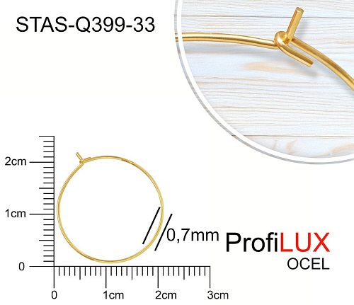 NÁUŠNICE drátěná KRUH CHIRURGICKÁ OCEL ozn.-STAS-Q399-33. Velikost pr.20mm. Barva POZLACENO.