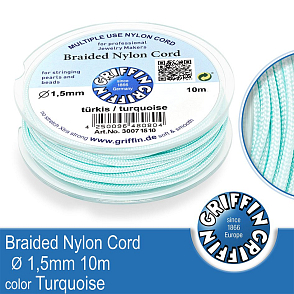 Braided NYLON (splétaná nit na náramky) GRIFFIN síla nitě 1,5mm cívka 10m. Barva Turquoise