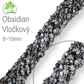 Korálky z minerálů Nugets velikost 6-10mm  Obsidian Vločkový. Balení 40cm.