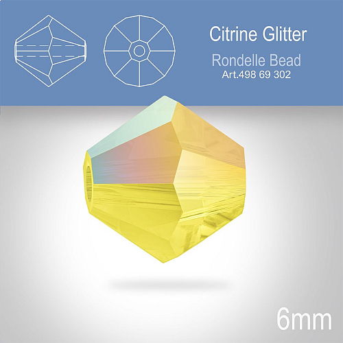 PRECIOSA Bicone MC BEAD (sluníčko) velikost 6mm. Barva Citrine Glitter. Balení 18ks .
