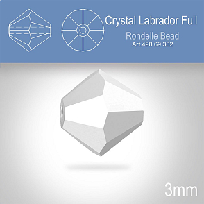 PRECIOSA Bicone (sluníčko) velikost 3mm. Barva CRYSTAL LABRADOR Full (celostříbrné). Balení 40ks