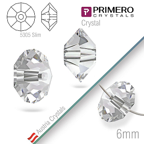 Korálky PRIMERO Crystals. Tvar 5305 Slim. Barva Crystal. Velikost 6mm