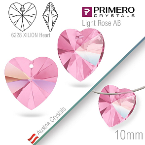 Korálky PRIMERO Crystals. Tvar 6228 XILION Heart. Barva Light Rose AB. Velikost 10mm