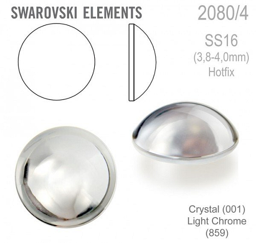 Swarovski 2080/4 Cabochon Round velikost SS16 barva Crystal Light Chrome Hotfix