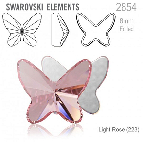 SWAROVSKI 2854 Butterfly Flat Back Foiled velikost 8mm. Barva Light Rose 