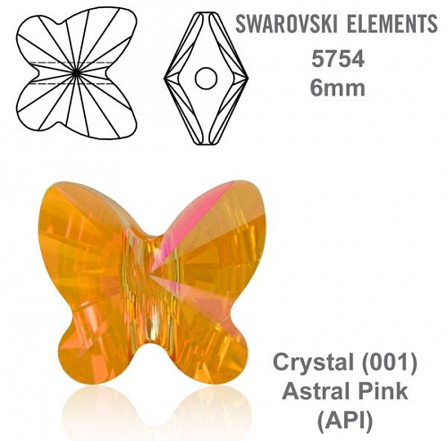 SWAROVSKI KORÁLKY Butterfly Bead barva CRYSTAL ASTRAL PINK velikost 6mm. Balení 4Ks.